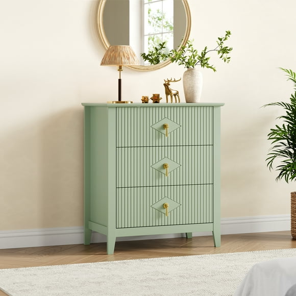Dresser for Bedroom with 3 Drawers, 28" Wide Modern Chest of Drawers with Metal Handle, Dresser TV Stand, Wood Drawer Organizer for Bedroom, Living Room, Hallway