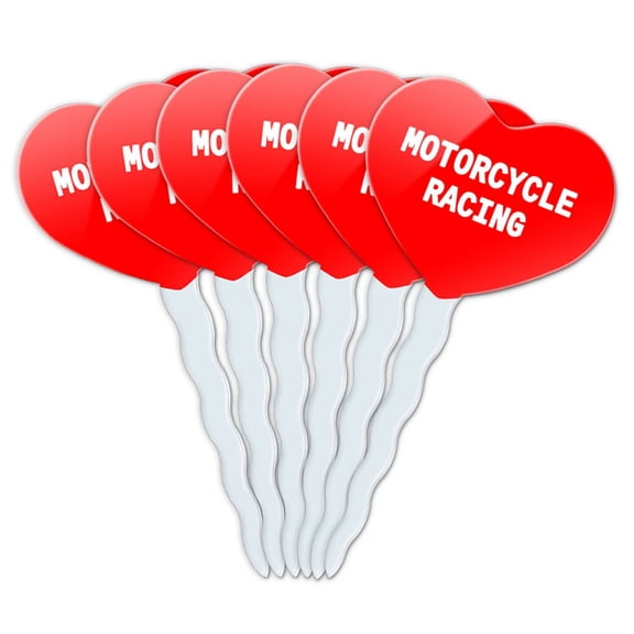 Motorcycle Racing Heart Love Cupcake Picks Toppers - Set of 6