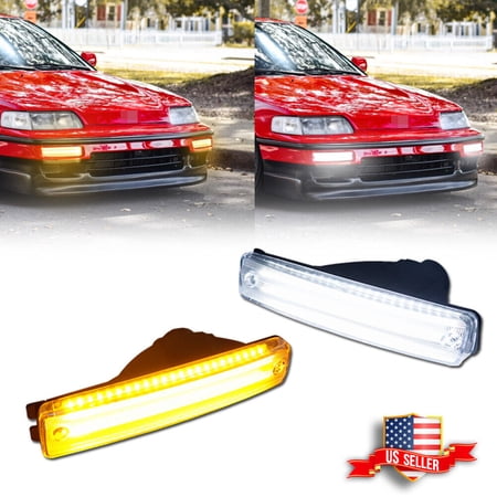 GTINTHEBOX For 1990-1991 Honda CR-X / CRX Clear Switchback LED Front Bumper Signal Lights