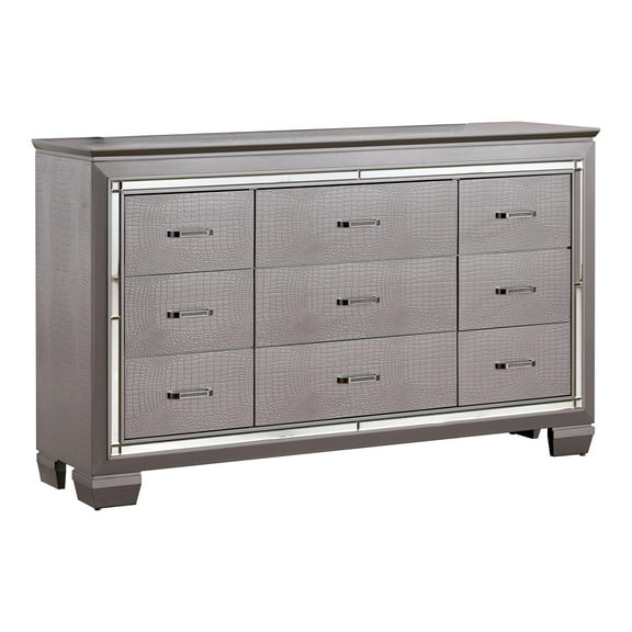 Furniture of America Rachel Contemporary Solid Wood 9-Drawer Dresser in Silver