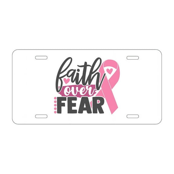 DistinctInk Custom Aluminum Vanity License Plate for Front of Car - Pink Ribbon Cancer - Faith Over Fear