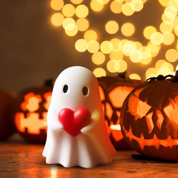 Cute Ghost Figurine With Red Heart Decor,Cute Halloween Desk Decor,Halloween Bathroom Decor Halloween Gifts Office Desk Accessories Spooky Home Porch Decor Cute Resin Ghost Outdoor Indoor Decor