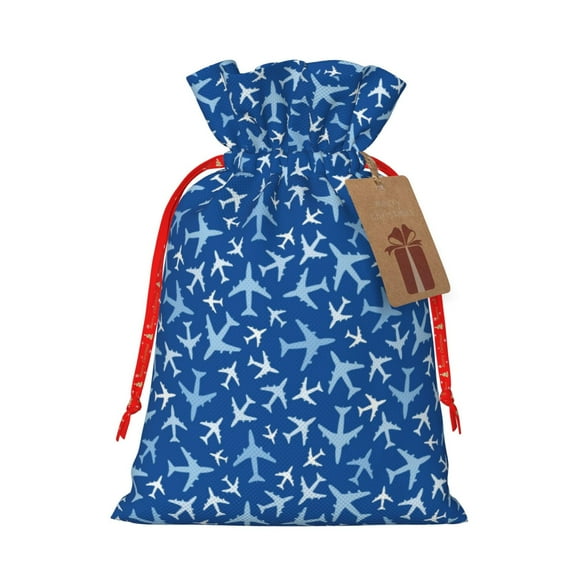 Naloa Airplanes in the Sky Drawstring Christmas Bags, 3D Xmas Gift Bags, Christmas Wrapping Bags, Xmas Goodie Bags, Treat Pouch Bags, Party Favor Bags-