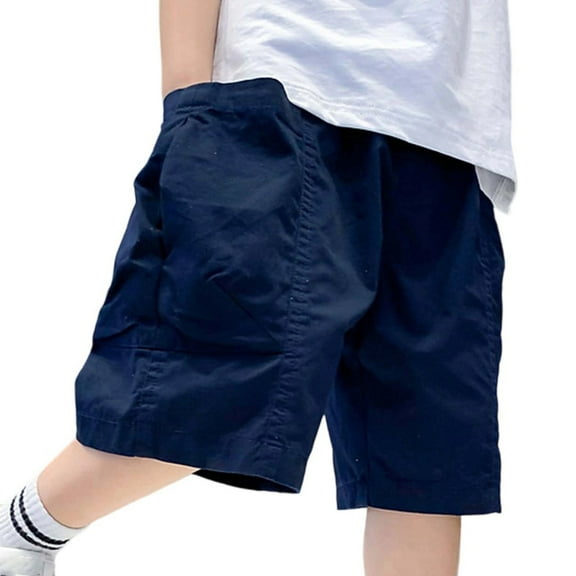 Wdgfv Boys Summer Cargo Shorts with Side Pockets Lightweight Athletic Drawstring Waist Casual Outdoor Play Shorts for Youth Navy 12-13 Years