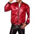thumbnail image 4 of Chaqueta Holográfica INSPIRE CHIC para hombres, chaqueta bomber brillante con cremallera, varsity roja, talla XL, 4 of 4