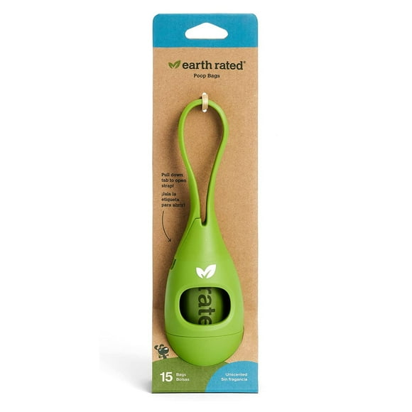 Earth Rated, Dispensador con 15 Bolsas Sin Olor para Excremento de Perro, Ecológicas y Resistentes