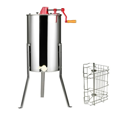 

VEVORDIRECT Hand-Operated Honey Extractor Dual/Quad Frame Durable Stainless Steel Construction Beekeeper s Honey Extraction Tool Includes Honeycomb Drum with Cover