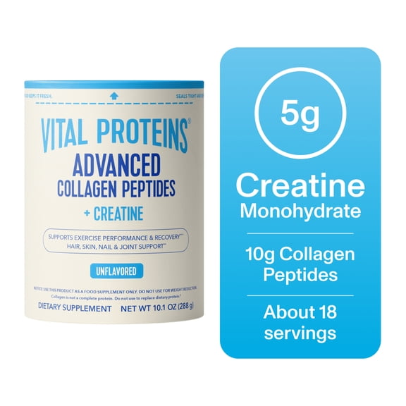 Vital Proteins Advanced Collagen Peptides Plus Creatine Monohydrate Powder, Supports Exercise Performance & Recovery, Unflavored, 10.1 oz