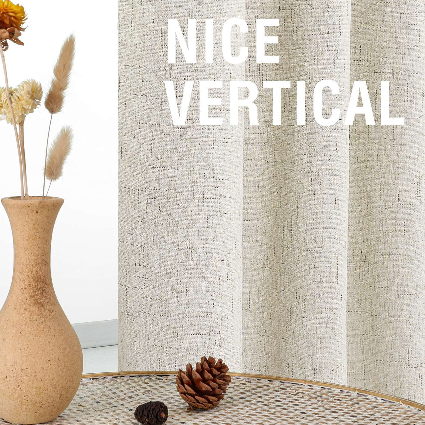 H.VERSAILTEX Contemporary Faux Linen 100% Blackout Back Tab/Rod Pocket/Hook Belt Thermal Insulated Curtain Sets for Bedroom, 2 Panels, 52"x 63", Beige