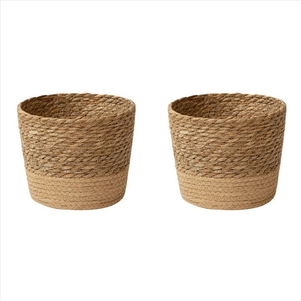 Yuattory Maceta De Paja Tejida A Mano – Cesta De Mimbre Con Capa Impermeable, Ideal Para Decorar Hogar, Balcón O Jardín (20x15x16cm)