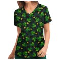 thumbnail image 2 of Luxalzxs Women St. Patrick's Day Scrub Tops Clover Print Short Sleeve V-Neck Tops Nursing Working Uniform, 2 of 5