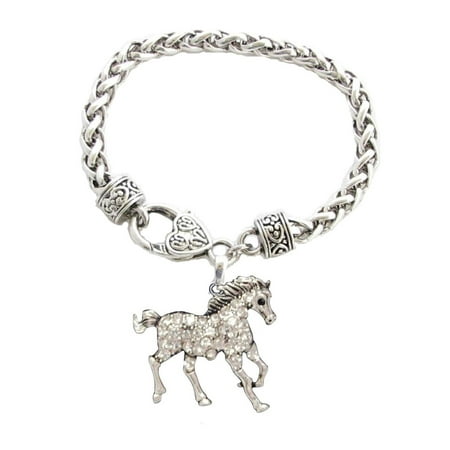 Crystal Star Charm Bracelet - Horse Running Crystal Charm On Silver Plated Fashion Bracelet.