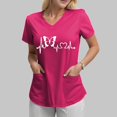 thumbnail image 4 of COMVALUE Scrub Tops for Women Short Sleeve Working Uniform with Pocket Summer ECG Heart Graphic Print V Neck Stretchy Holi T Shirts (Pink, M), 4 of 4
