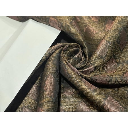 Silk Brocade fabric Dark Brown with Copper Metallic Motive Color 44" wide BRO394[5]