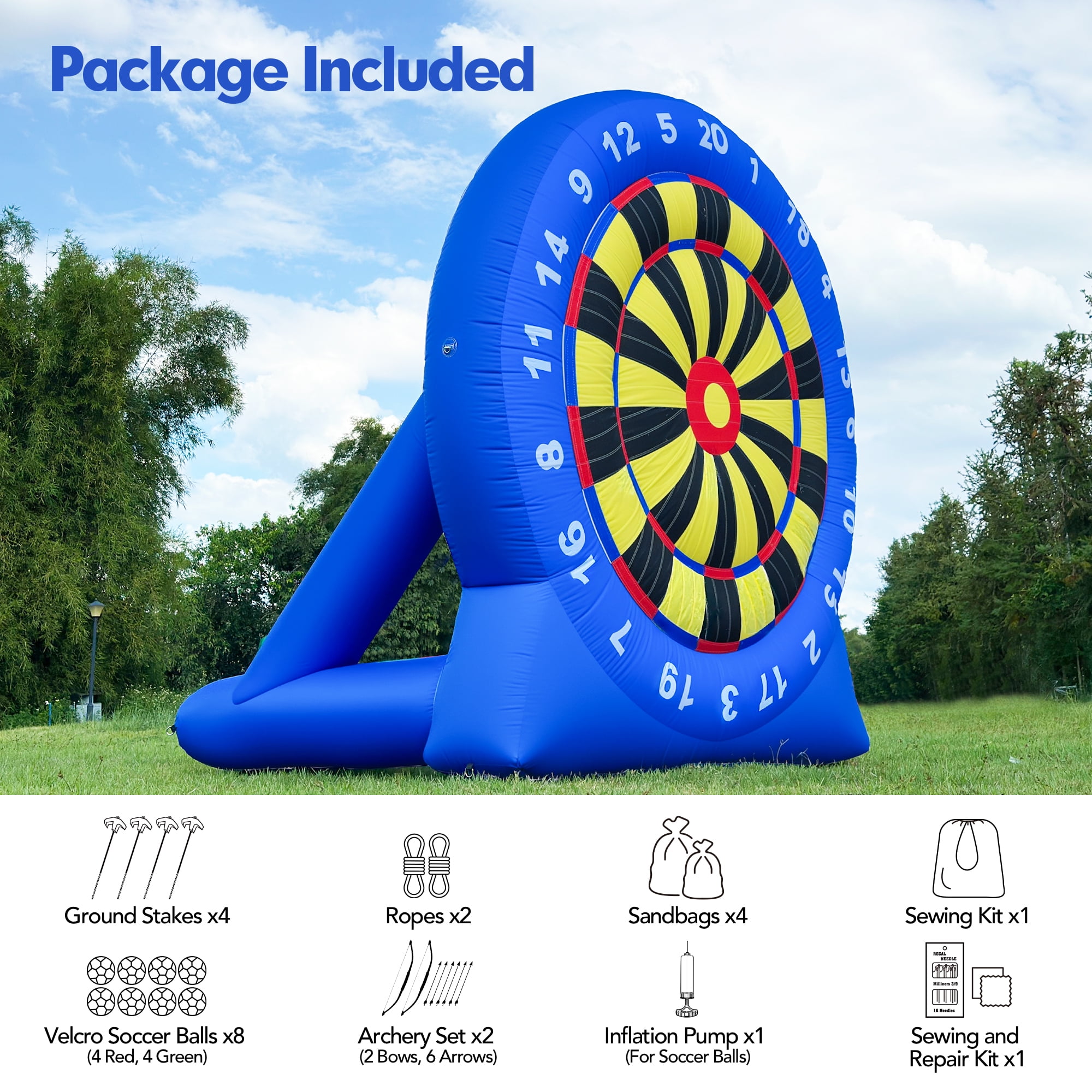 Wellcomer 10FT Inflatable Soccer Dartboard  & Archery Target Game