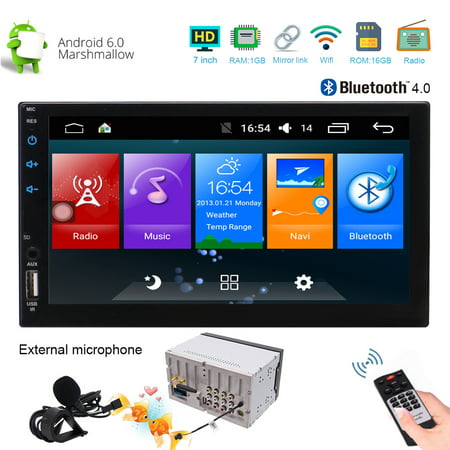 7 Inch Android 6.0 Marshallow Car Stereo 2 Din in Dash GPS Navigation Radio Bluetooth 4.0 Autoradio Head Unit Touch Screen WIFI USB AUX Mirror Link SWC Quad Core 1GB RAM 16GB ROM AM/FM/RDS + (Best Touch Screen Head Unit 2019)