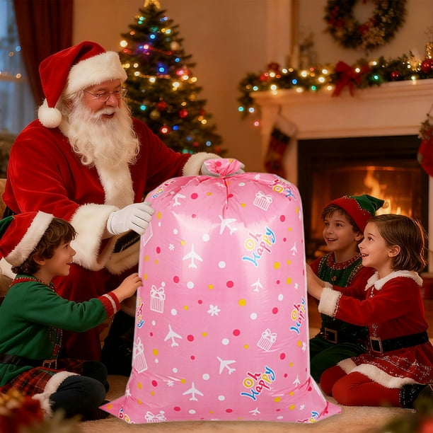 Bolsas Grandes de Regalo de Navidad (Paquete de 3) | Bolsas Grandes de Plástico con Cordón para Dulces, 142 X 91 Cm | Bolsas Reutilizables Azules y Rosas para Regalos de Navidad, Recuerdos de Fiestas