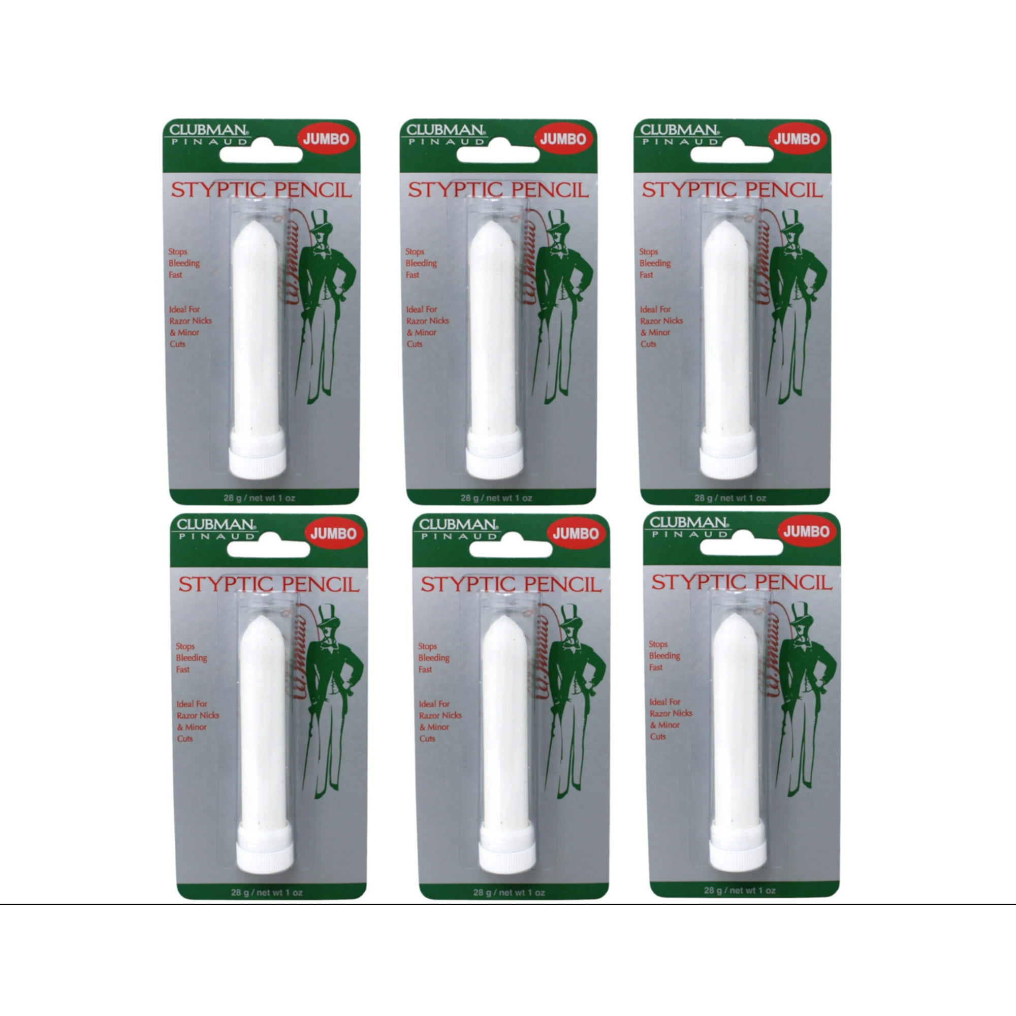 Clubman Jumbo Styptic Pencil, Treat and Seal Shaving Cuts Instantly, Anti-hemorrhaging Stick, First Aid, White, 1 oz (Pack Of 6)