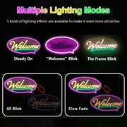 Yoobao Welcome Neon Sign for Wall Decor 17x9, 5 Modes & 3 Strobes Dimmable LED Neon Light for Hotel Room Shop Business Wedding Bar Birthday Party Art