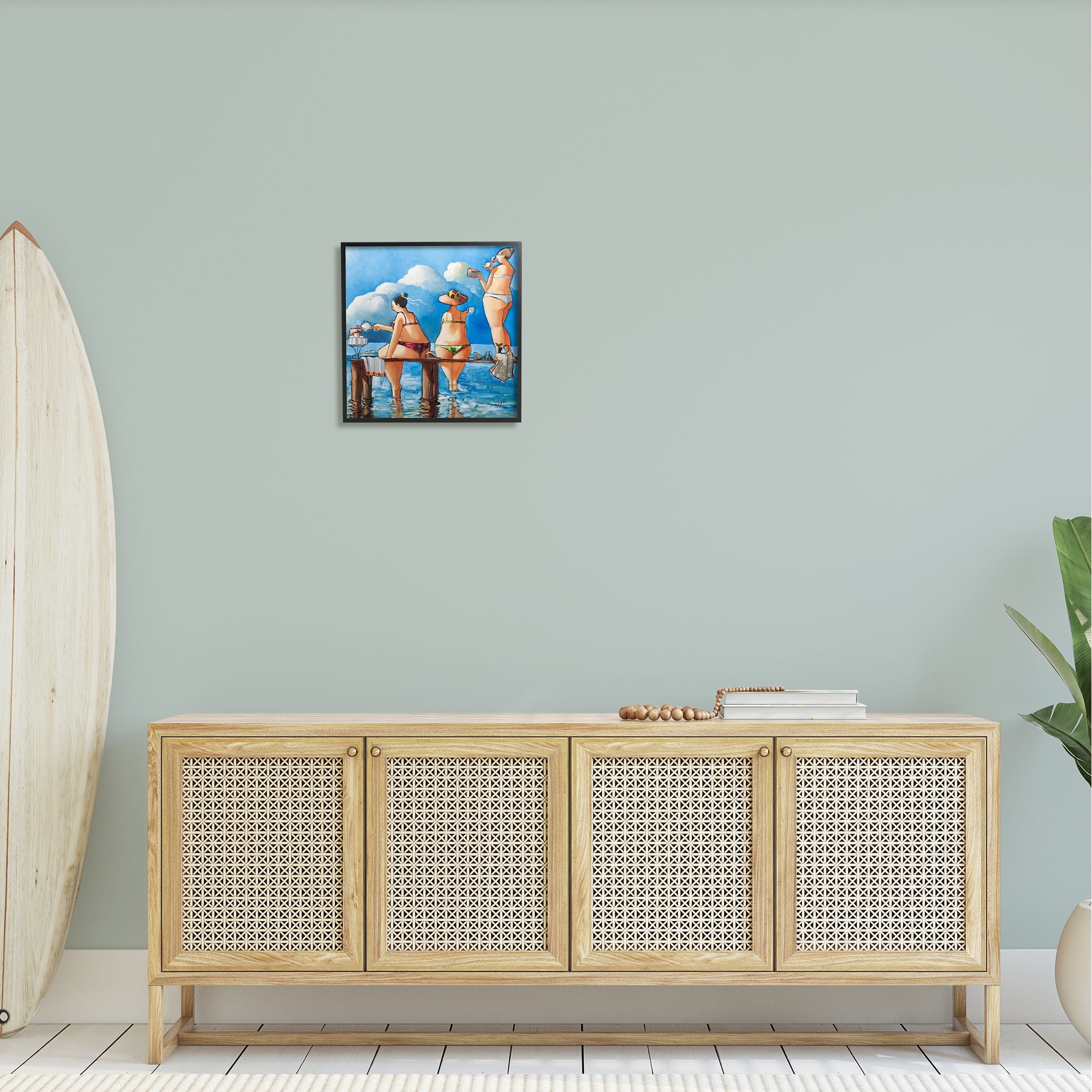 Stupell Whimsical Summer Beach Ladies Landscape Painting Black Framed Art Print Wall Art