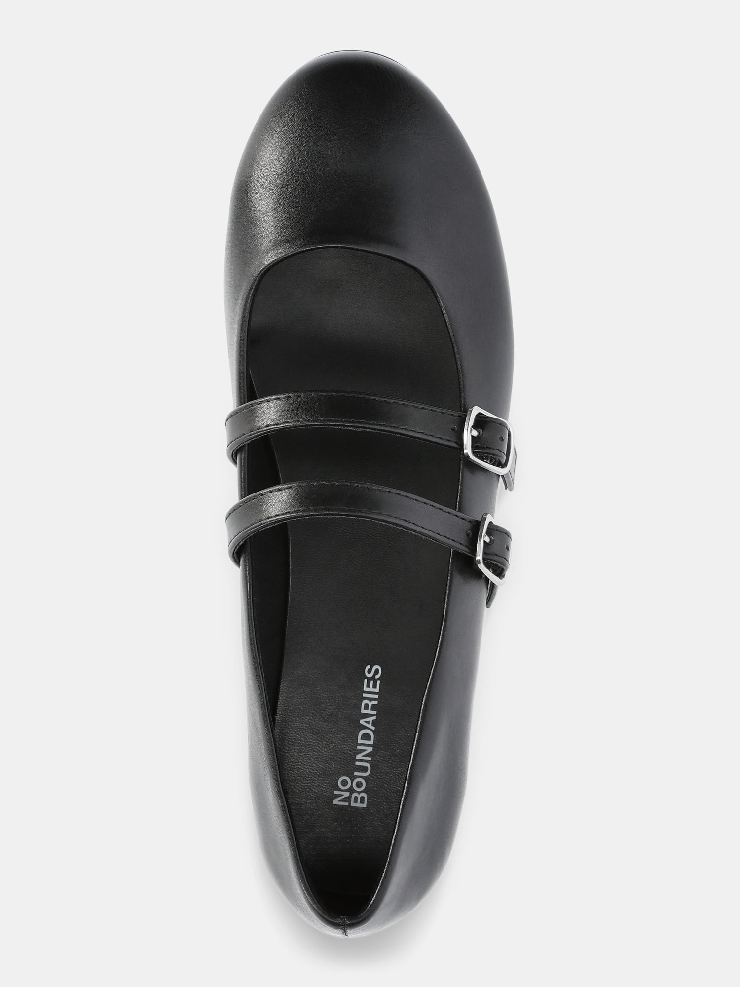 No Boundaries Faux Leather Mary Jane Flats with Double Straps, Women's