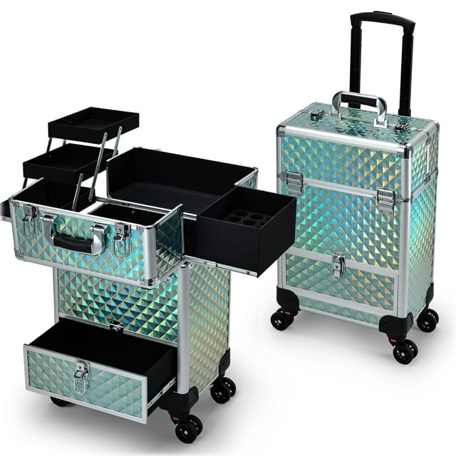 Estuche de maquillaje enrollable Hododou Blue con cajón, carrito de viaje