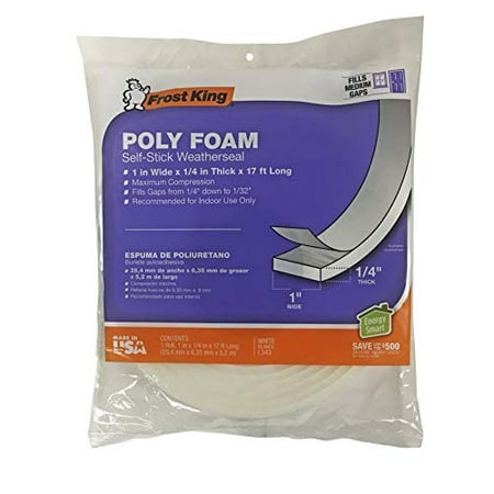

Frost King L343 Poly Foam Tape-Open Cell-Maximum Compression L343-1 17ft L White-1/4 Thick 1 W 1/4 T White
