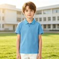 thumbnail image 2 of YAYUBA Boys Short Sleeve Polo Shirts Kids Casual V-Neck School Uniform Golf Pique Polo Shirt Back To School Preppy Clothes, 2 of 4