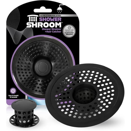 ShowerShroom Ultra Matte Black Hair Catcher, Stainless Steel Drain Protector, Fits All Shower Drains