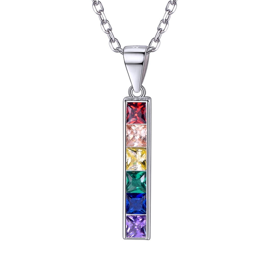 Suplight Unisex 925 Sterling Silver LGBT Bar Pendant Necklace, Rainbow ...