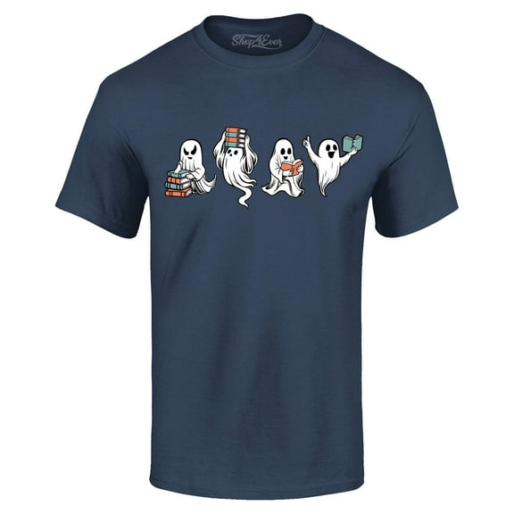 Shop4Ever Men's Ghosts Reading Books Halloween Teacher Graphic T-shirt XX-Large Navy