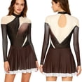 thumbnail image 5 of SiiRoh Women's Sparkly Rhinestone Figure Skating Dress Long Sleeve Keyhole Back Lyrical Dance Dress Umber M, 5 of 6