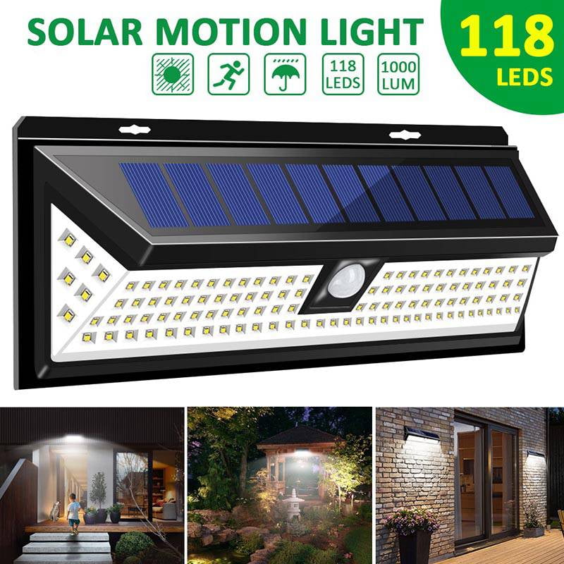 118LED Solar Power PIR Motion Sensor Wall Light Outdoor Garden Lamp Waterproof E