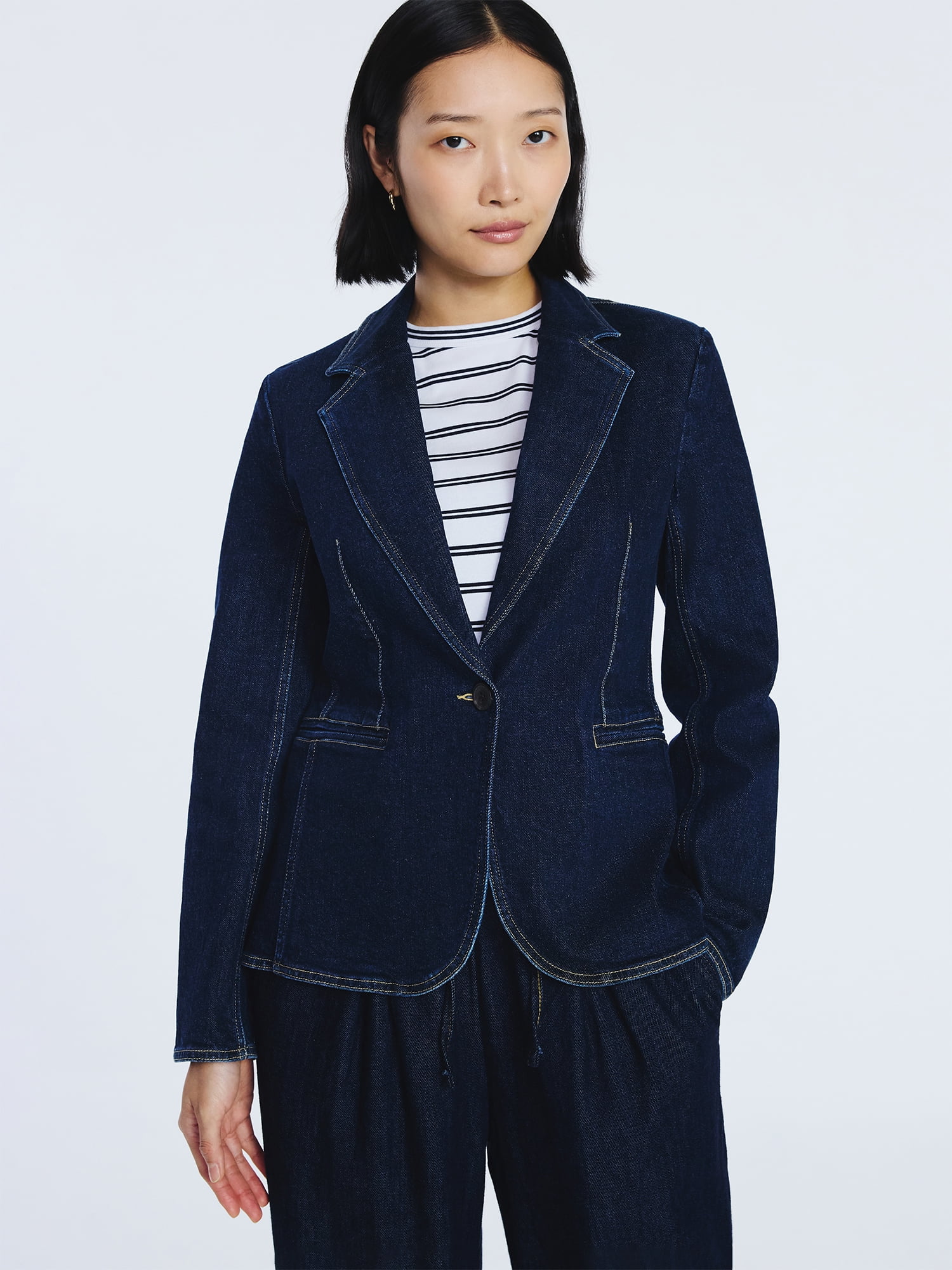 Free Assembly Women's Single Breasted Denim Blazer, Sizes XS-XXL