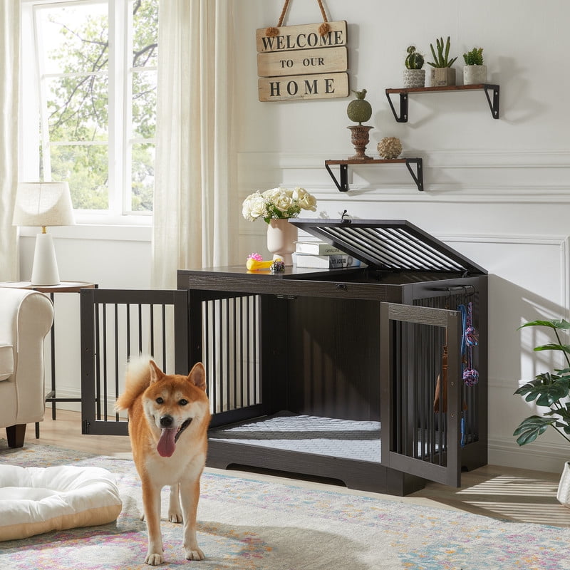 Utopia Alley 37 Inch Dog Crate Furniture for Medium Small Dog, Wooden Heavy Duty Dog Kennel with Three Doors,Wooden Cage Kennel Furniture Indoor, Espresso