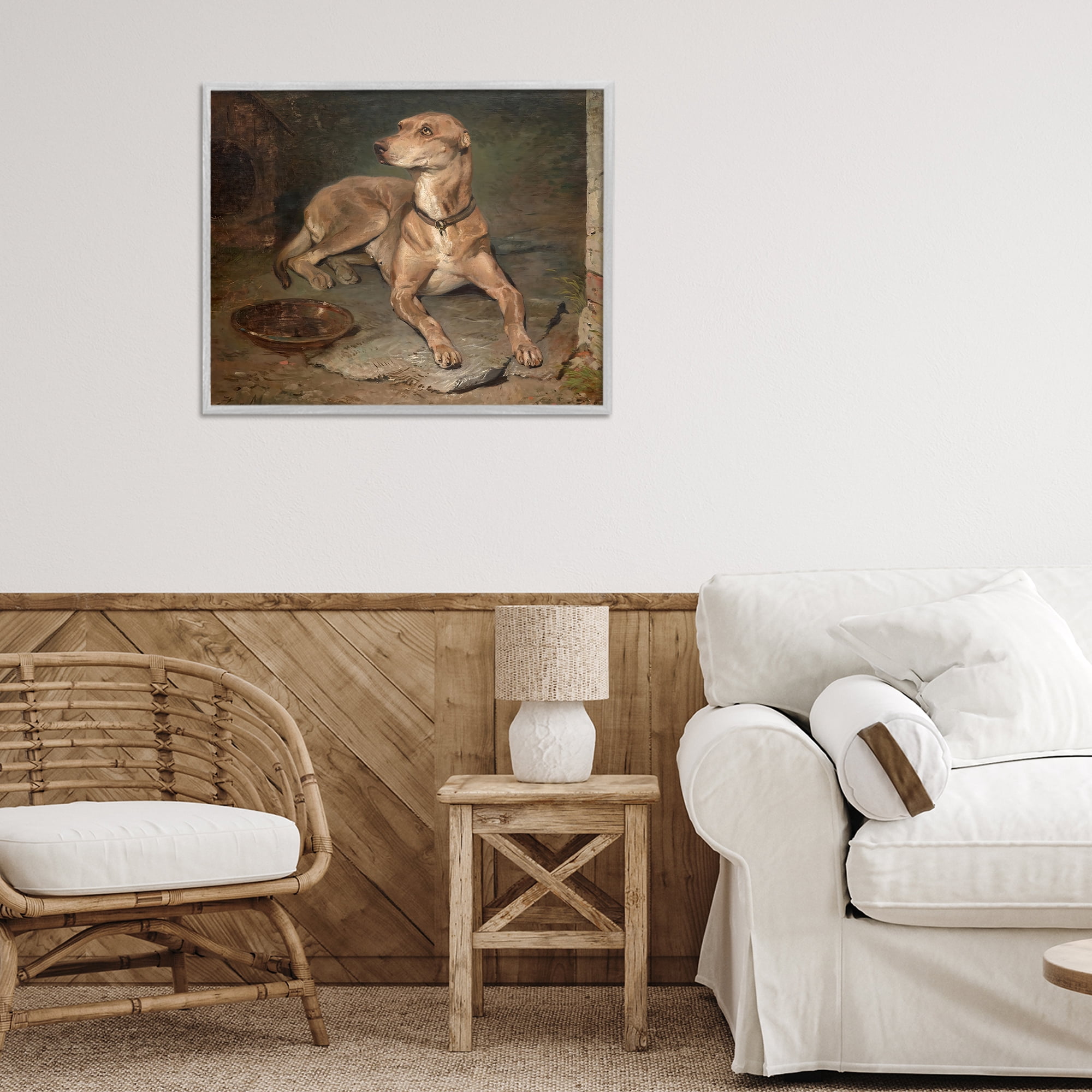 Stupell Industries Historical Dog & Bowl Gray Framed Giclee Art, design by Lil' Rue