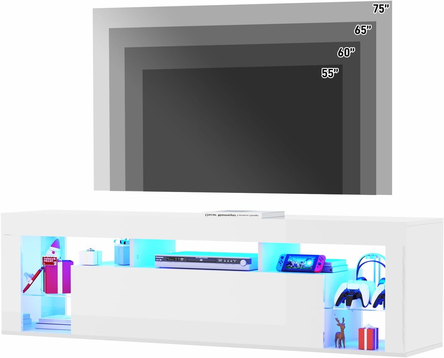 ChVans Floating TV Stand for TV's up to 75", Wall Mounted Floating Entertainment Center with LED Lights, Modern Wood TV Cabinet for Living Room, Bedroom,White