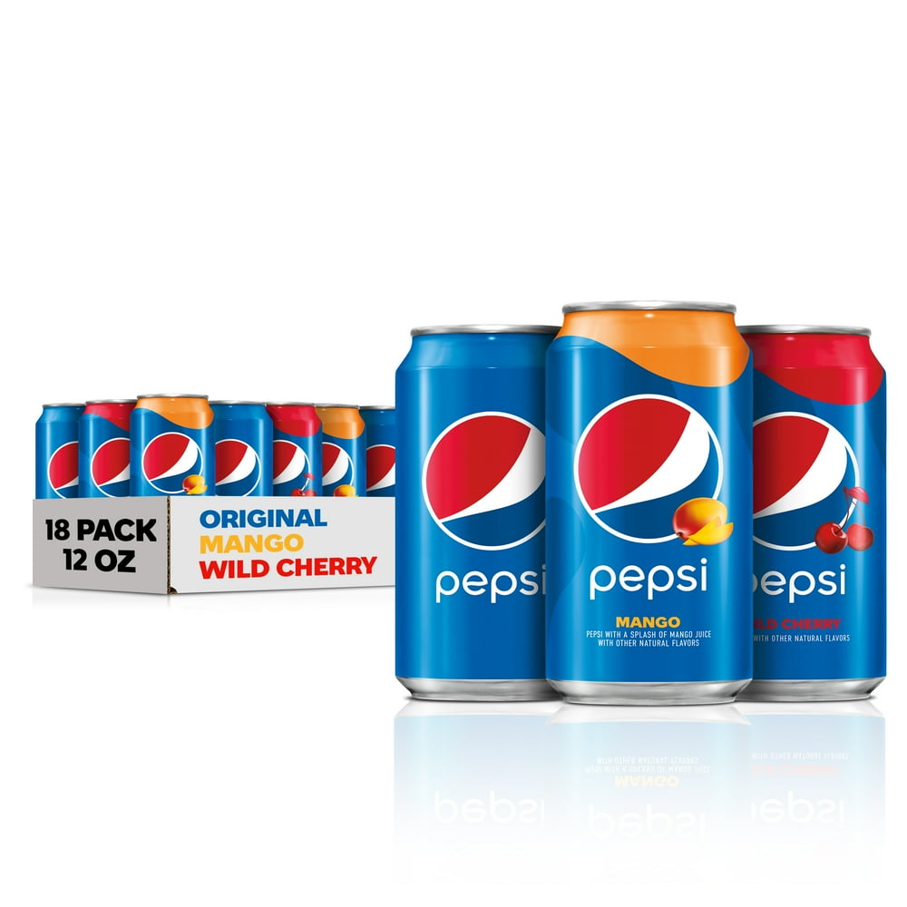 (18 Cans) Pepsi 3 Flavor Variety Pack, Original, Mango and Wild Cherry