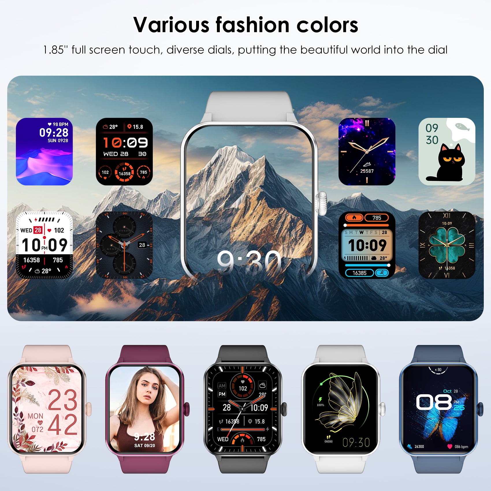 Blackview Smart Watch for Android & iPhone, 1.85" Large Touch Screen, Bluetooth Phone Call, 100+ Sports Modes, DIY Watch Face, AI Voice, Gray