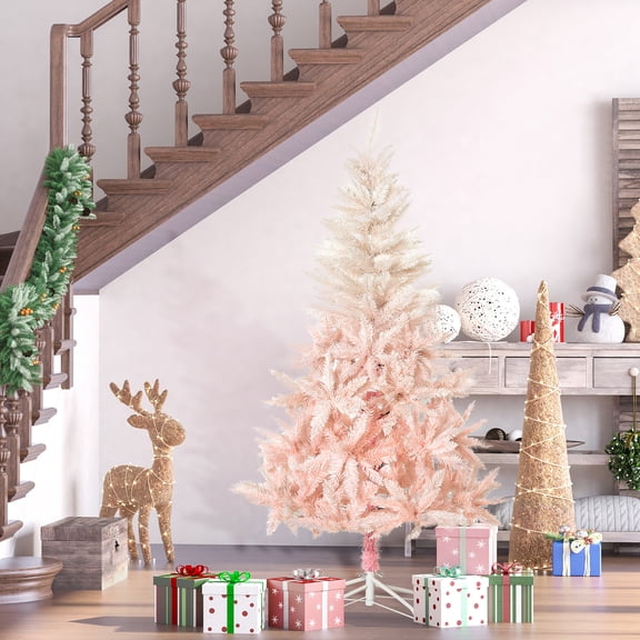 HOMCOM 6ft Unlit Spruce Artificial Christmas Tree with Realistic Branches and 800 Tips, Pink