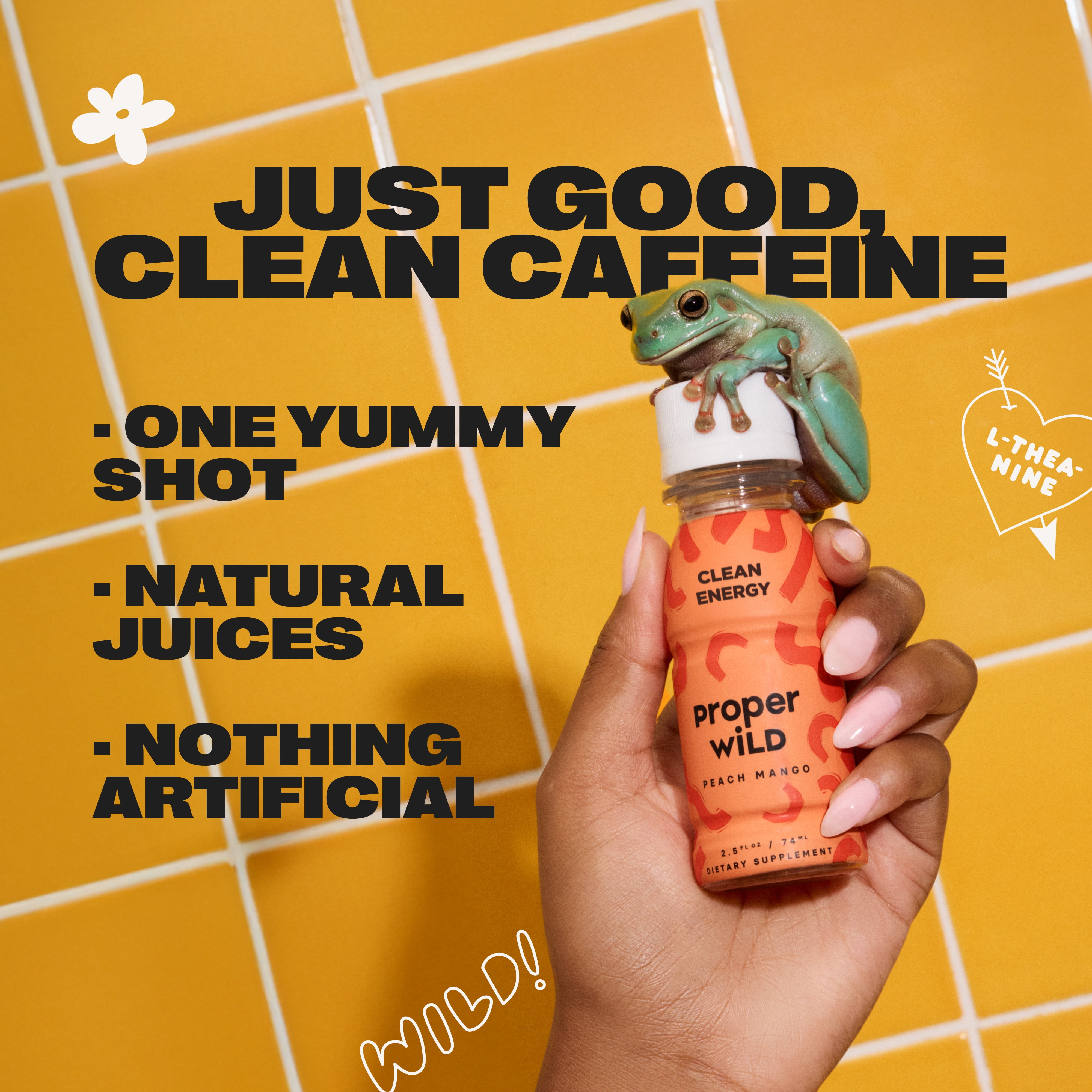 Proper Wild, Natural Clean Energy Shots, Caffeine & L-Theanine, Peach Mango, 6-Pack
