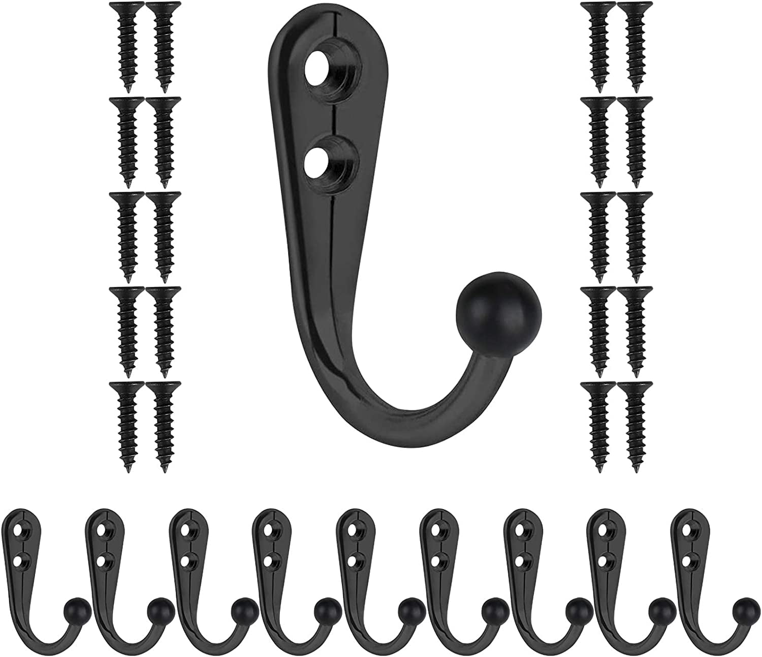 10 PCS Coat Hooks Wall Mounted, Premium Black Heavy Duty Metal Wall