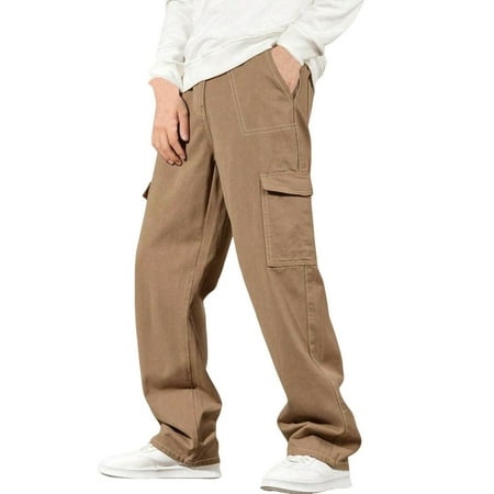 Yaltungu Cargo Pants for Men Jean Straight Leg Loose Streetwear Work Casual Outdoor Hiking Pants Pockets