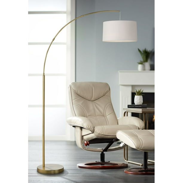 360 Lighting Mid Century Modern Tall Arc Floor Lamp Brass Metal White Drum Shade For Living Room Reading House Bedroom Home Office Com 360 Lighting Mid Century Modern Tall, Mid Century Modern Arc Floor Lamp