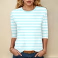 thumbnail image 2 of felwors 3/4 Sleeve Shirts for Women Spring Striped Crewneck Business Casual Tops Loose Three Quarter Length Work Blouses (Light Blue, M), 2 of 4