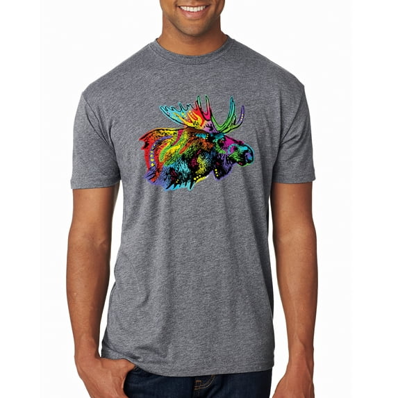 Wild Bobby, Colorful Rainbow Moose Head Wildlife Animal Lover Mens Premium Tri Blend T-Shirt, Premium Heather, Medium