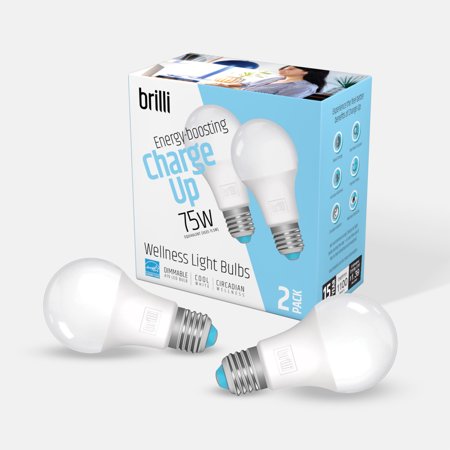 Brilli Charge Up LED Circadian Wellness Light Bulb  11.5 Watts (75W Equivalent) A19 E26 Base  Dimmable  Cool White  2-Pack