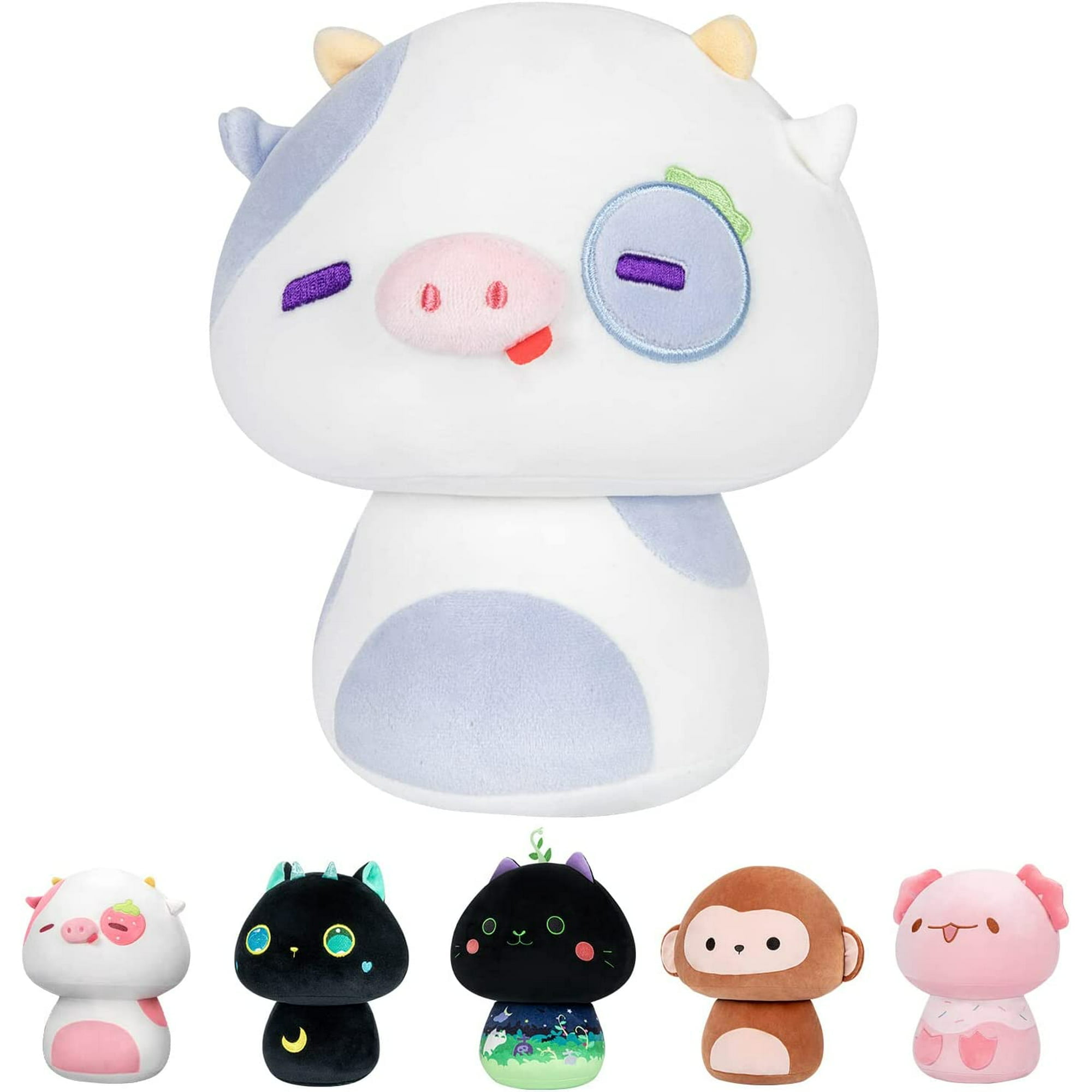 Mewaii 8" Mushroom Plush Kawaii Blueberry Cow Plushies Pillow