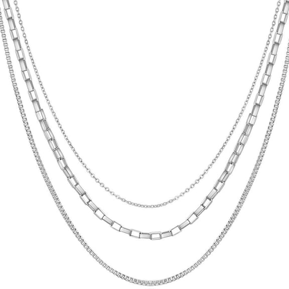 Stainless Steel Triple Layers Stacking Chain Collar Statement Necklace