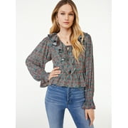 Scoop Women's Long Sleeve Ruffle Blouse